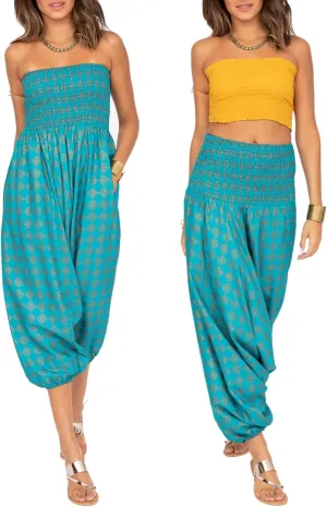 likemary Harem Pants Women - Boho Pants Pull Up into Jumpsuit with Pockets - 2-in-1 Hippie Pants and Romper Jumper Outfit