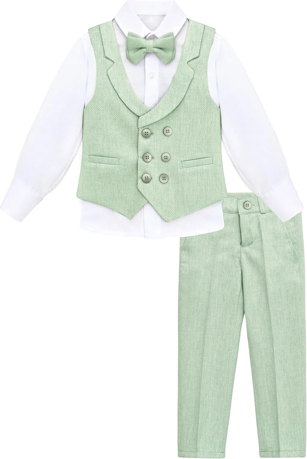 Lilax Boys Suit Set Slim Fit Vest, White Dress Shirt, Dress Pants and Bowtie 4 Piece Formal Suit Set