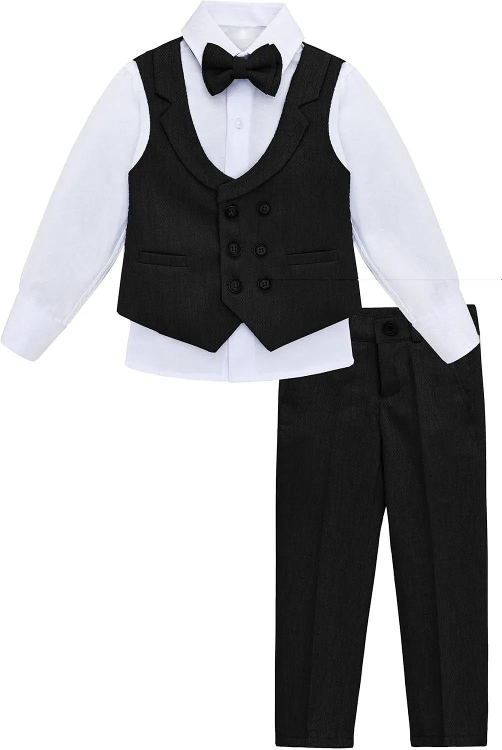 Lilax Boys Suit Set Slim Fit Vest, White Dress Shirt, Dress Pants and Bowtie 4 Piece Formal Suit Set