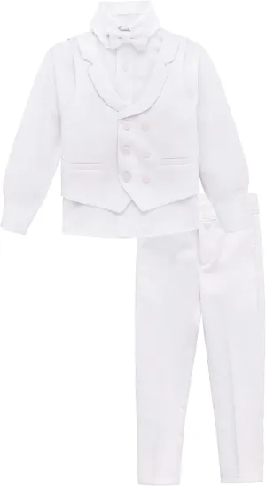 Lilax Boys Suit Set Slim Fit Vest, White Dress Shirt, Dress Pants and Bowtie 4 Piece Formal Suit Set