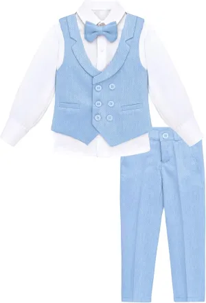 Lilax Boys Suit Set Slim Fit Vest, White Dress Shirt, Dress Pants and Bowtie 4 Piece Formal Suit Set