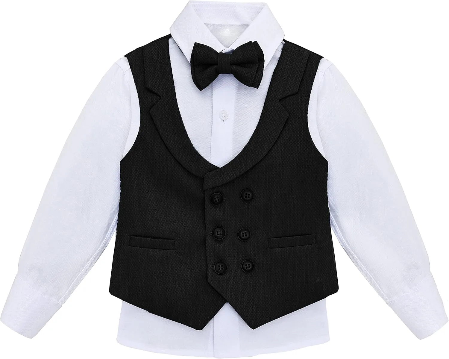 Lilax Boys Suit Set Slim Fit Vest, White Dress Shirt, Dress Pants and Bowtie 4 Piece Formal Suit Set