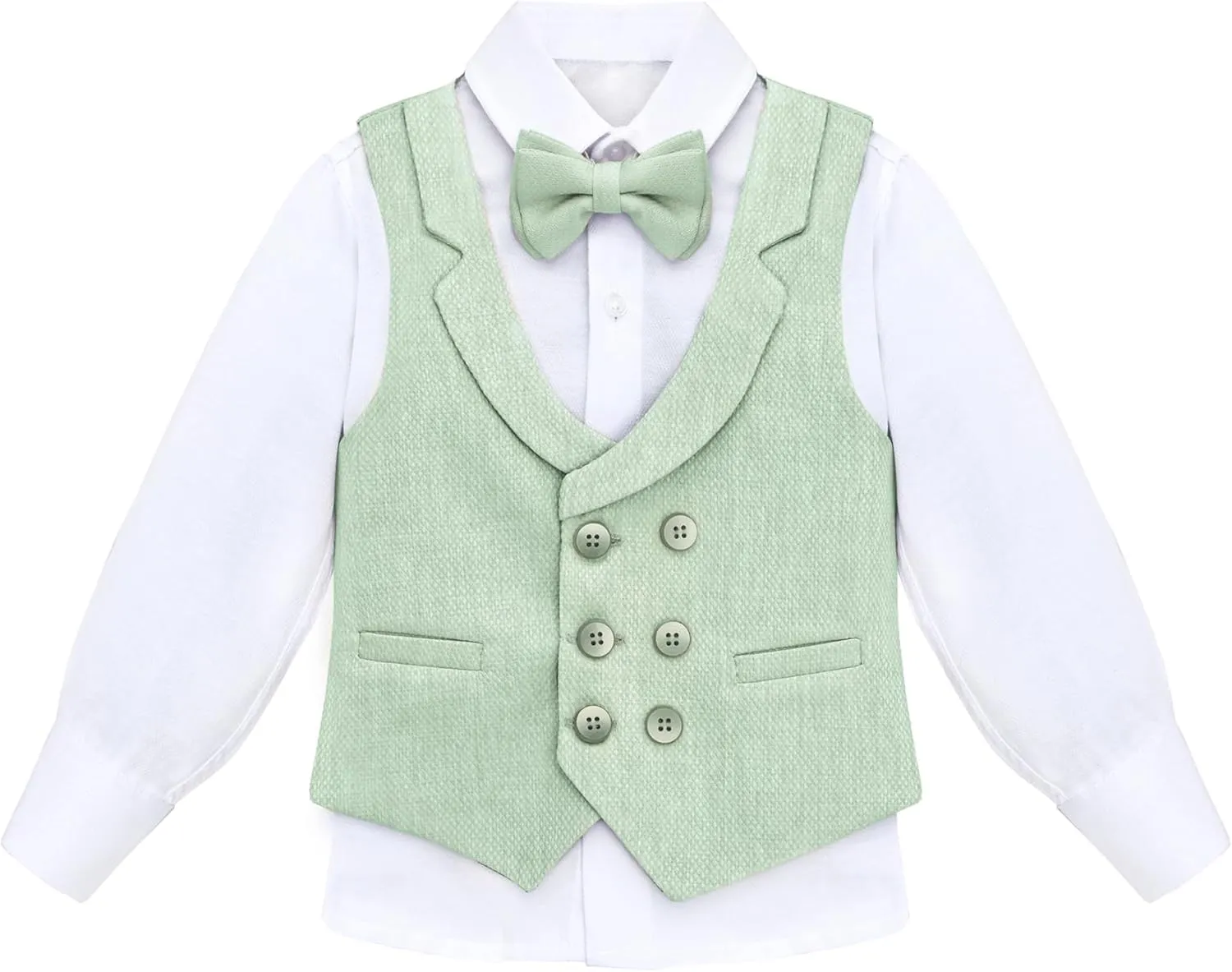 Lilax Boys Suit Set Slim Fit Vest, White Dress Shirt, Dress Pants and Bowtie 4 Piece Formal Suit Set