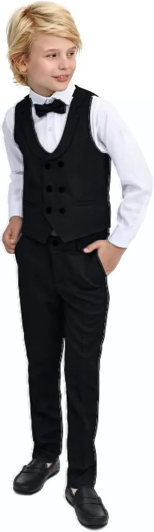 Lilax Boys Suit Set Slim Fit Vest, White Dress Shirt, Dress Pants and Bowtie 4 Piece Formal Suit Set