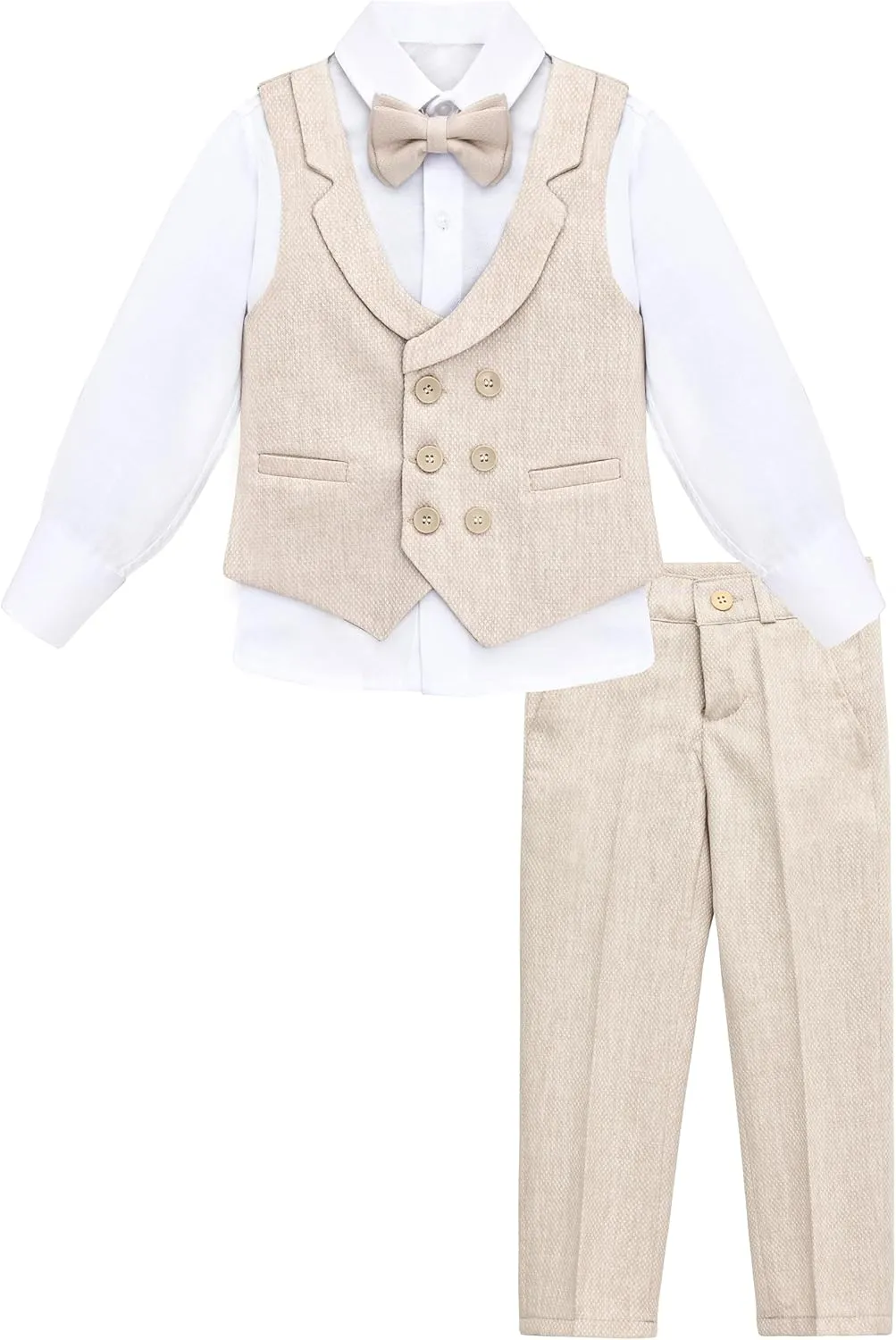 Lilax Boys Suit Set Slim Fit Vest, White Dress Shirt, Dress Pants and Bowtie 4 Piece Formal Suit Set