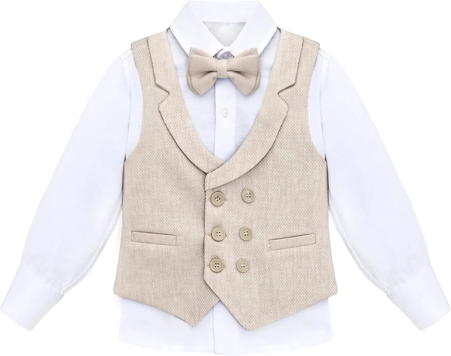 Lilax Boys Suit Set Slim Fit Vest, White Dress Shirt, Dress Pants and Bowtie 4 Piece Formal Suit Set