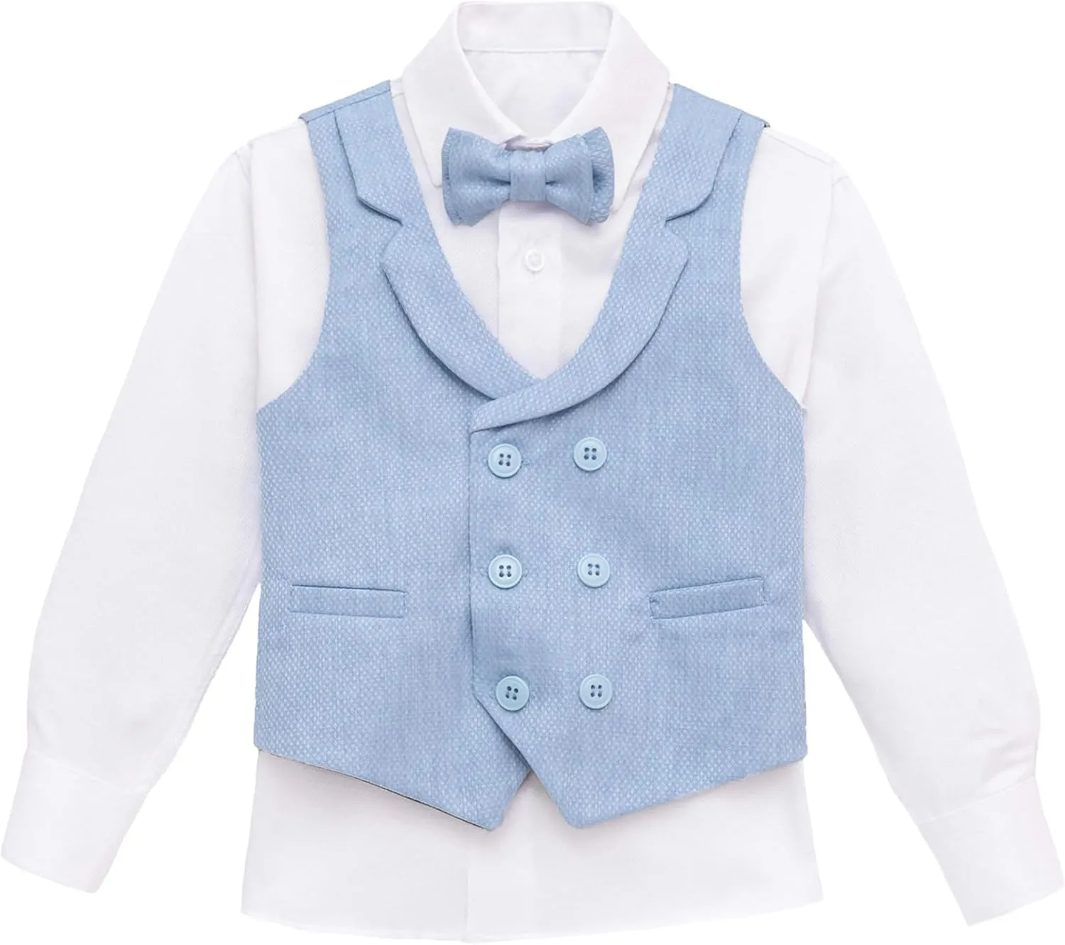 Lilax Boys Suit Set Slim Fit Vest, White Dress Shirt, Dress Pants and Bowtie 4 Piece Formal Suit Set