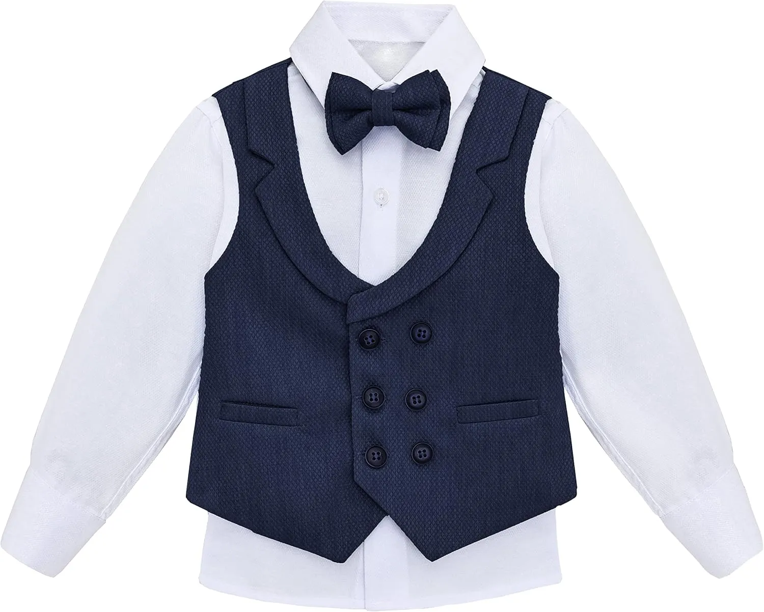 Lilax Boys Suit Set Slim Fit Vest, White Dress Shirt, Dress Pants and Bowtie 4 Piece Formal Suit Set