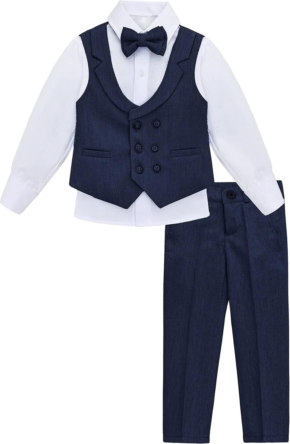 Lilax Boys Suit Set Slim Fit Vest, White Dress Shirt, Dress Pants and Bowtie 4 Piece Formal Suit Set