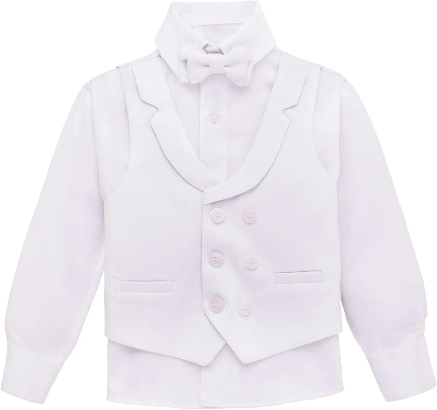 Lilax Boys Suit Set Slim Fit Vest, White Dress Shirt, Dress Pants and Bowtie 4 Piece Formal Suit Set
