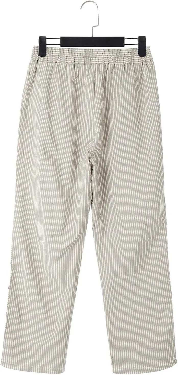 Linen Crop Pants for Women Elastic Waistband High Waistband Pocket Pants Side Nine Point Loose Casual