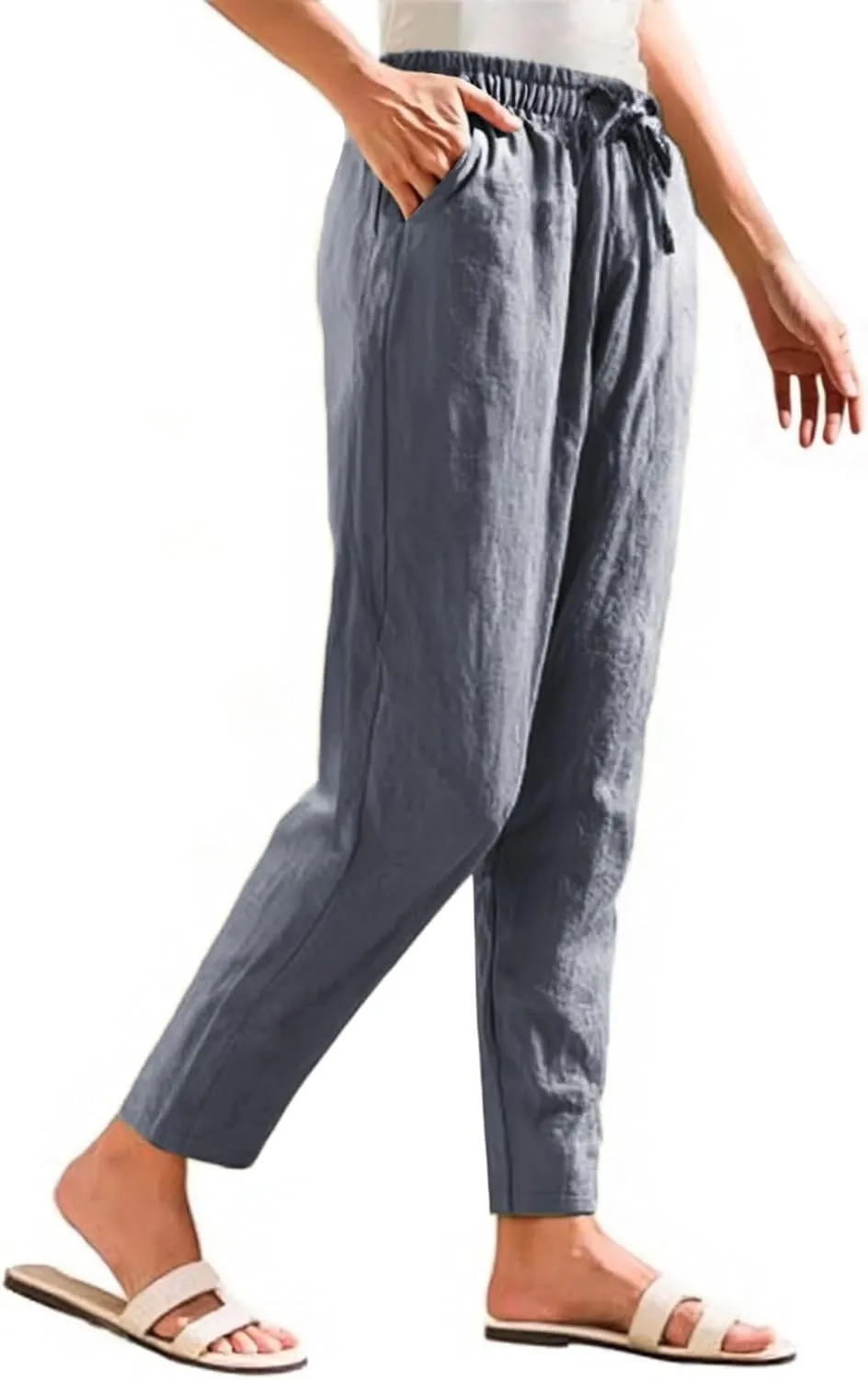 Linen Pants for Women, Peasant Pants Casual Linen Straight Leg Print Trendy