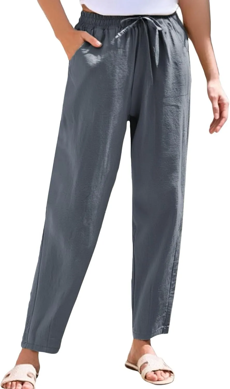 Linen Pants for Women, Peasant Pants Casual Linen Straight Leg Print Trendy