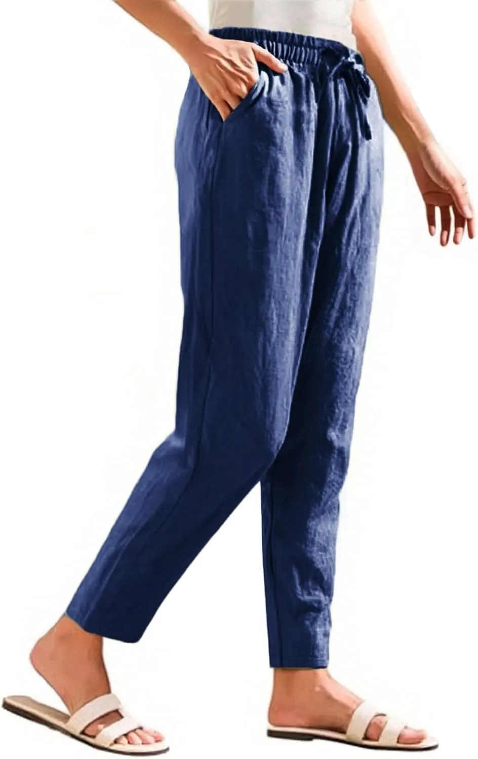 Linen Pants for Women, Peasant Pants Linen Casual Straight Leg Drawstring Trendy