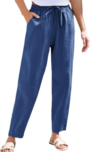 Linen Pants for Women, Peasant Pants Linen Casual Straight Leg Drawstring Trendy