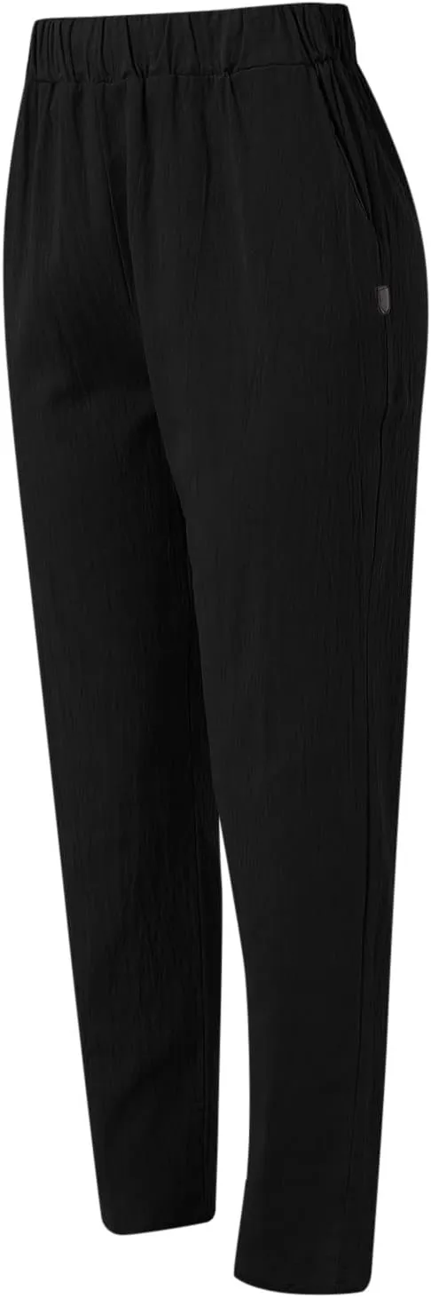 Linen Pants for Women Summer Casual Loose Beach Pant Lightweight High Waist Cropped Baggy Trousers with Pockets