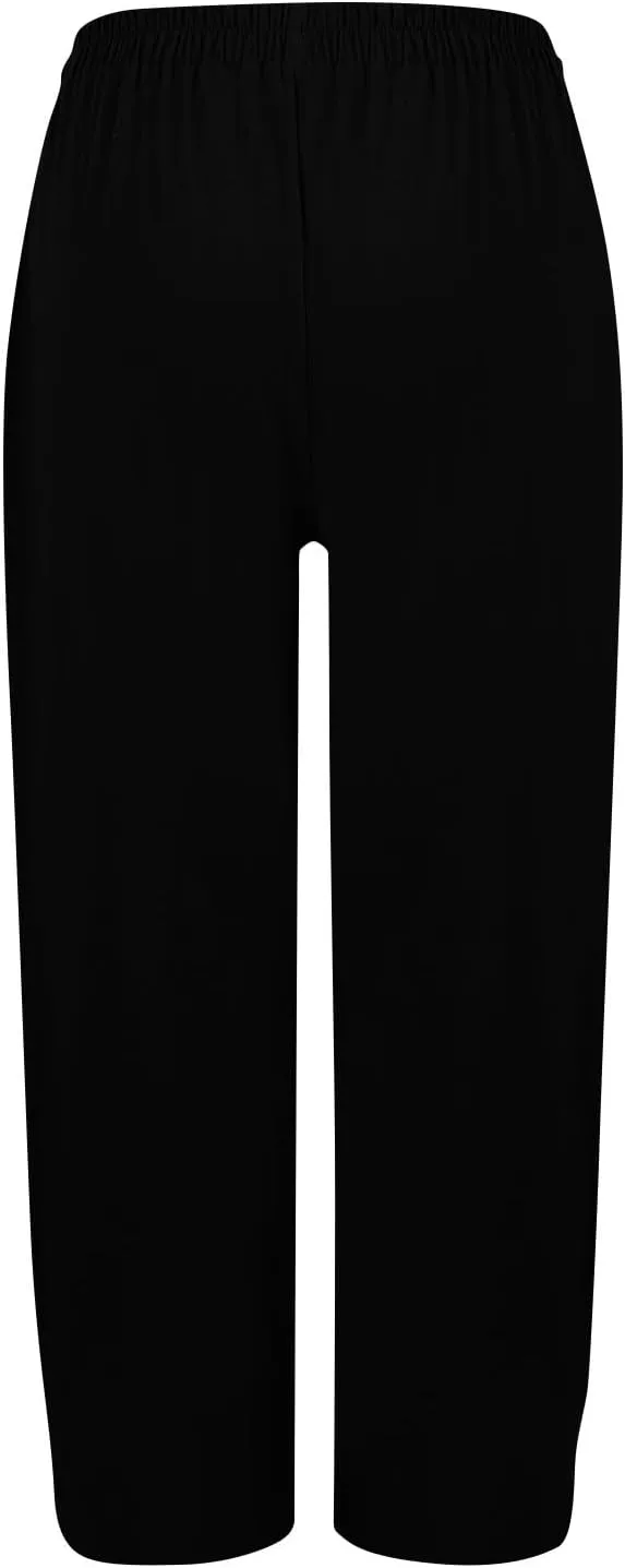 Linen Pants Women Elastic High Waisted Pull on Straight Leg Lounge Pants with Pockets Loose Fit Wide Leg Trouser