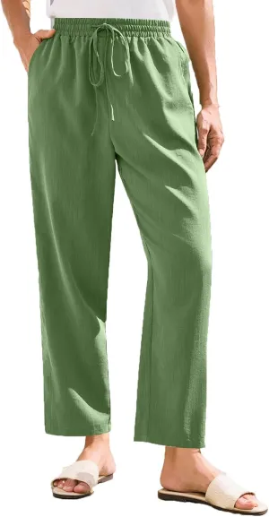 Linen Pants Women Trendy 2025 Casual Summer High Waisted Drawstring Lounge Trousers Straight Leg Pant with Pockets