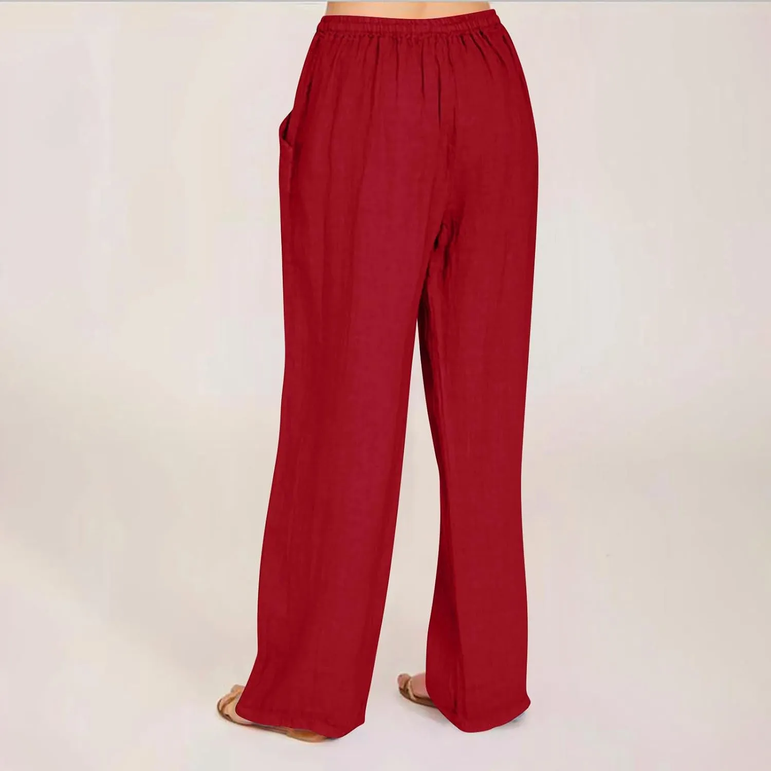 Linen Summer Pants Women 2024 Trendy Casual High Waist Drawstring Loose Fit Lightweight Long Palazzo Gauze Pants