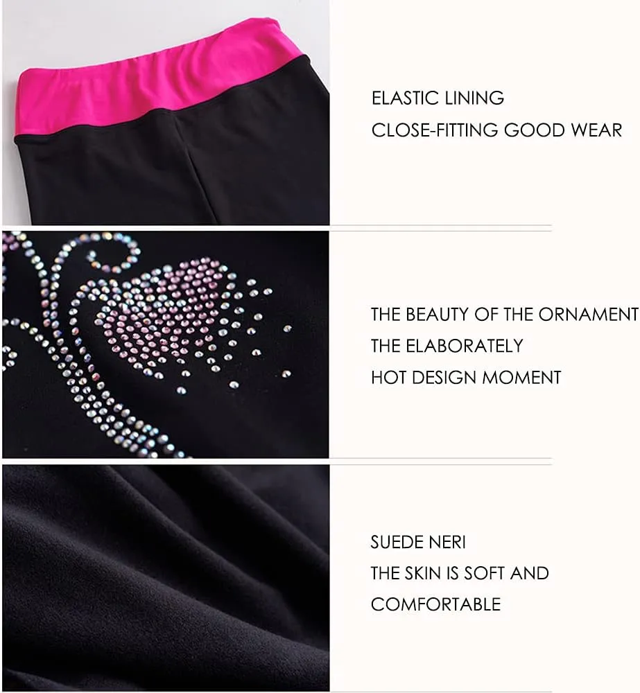 LIUHUO Figure Skating Pants Girls Fleece Practice Leggings Teens Skating Trousers