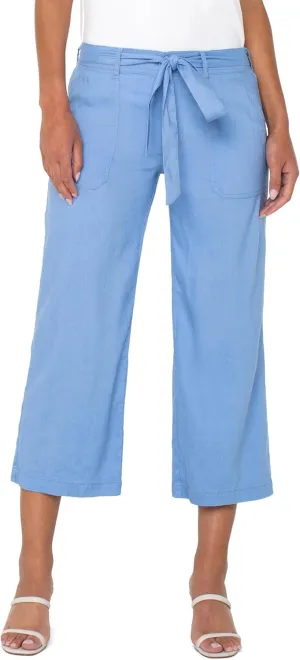 Liverpool Los Angeles Womens Belted Wide Leg Crop Chambray Blue 8 25
