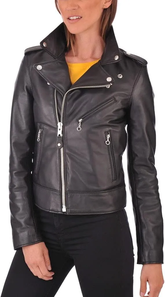 LL Leather Lovers Women's Lambskin Leather Bomber Biker Jacket