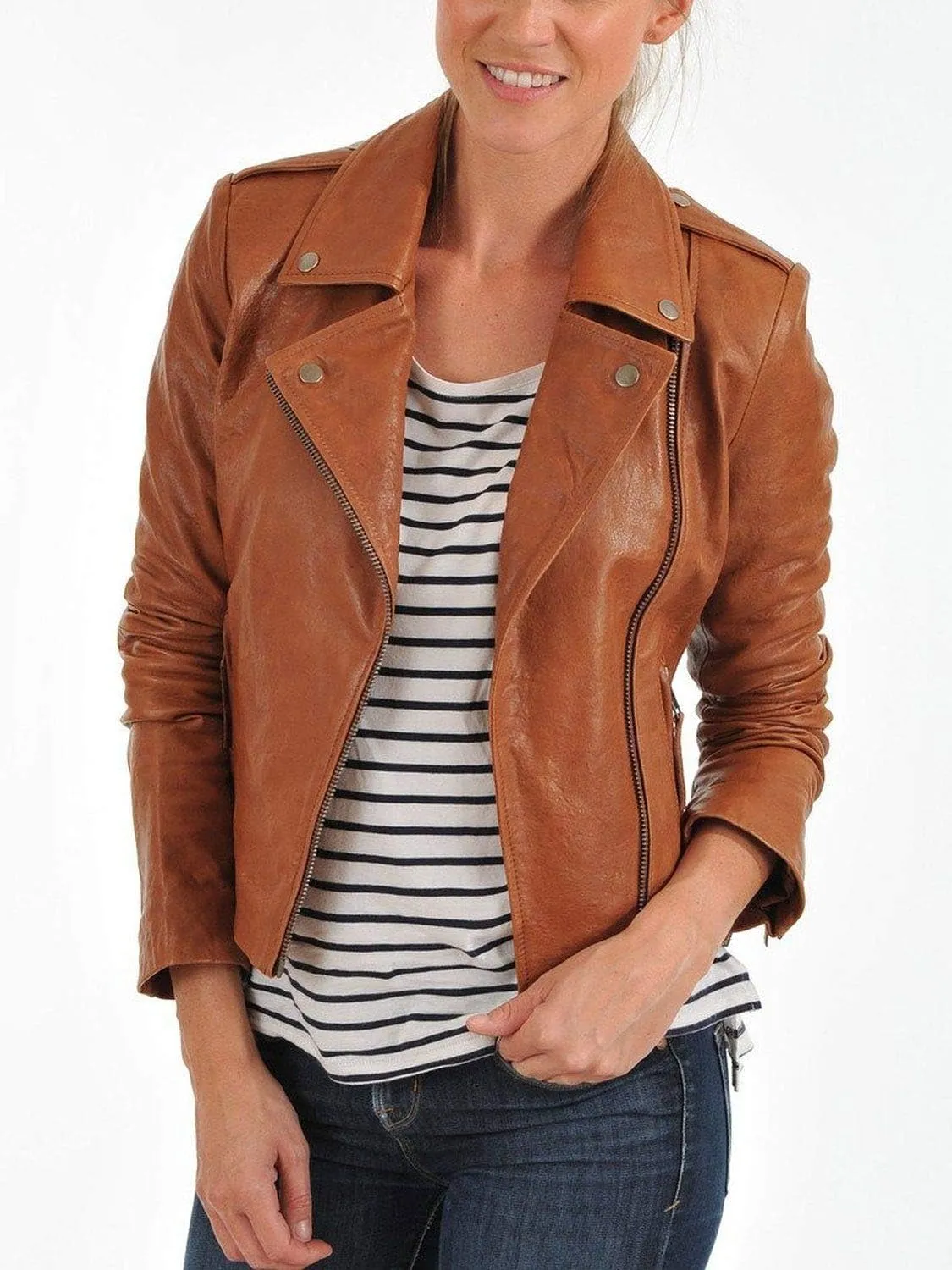 LL Leather Lovers Women's Lambskin Leather Bomber Biker Jacket
