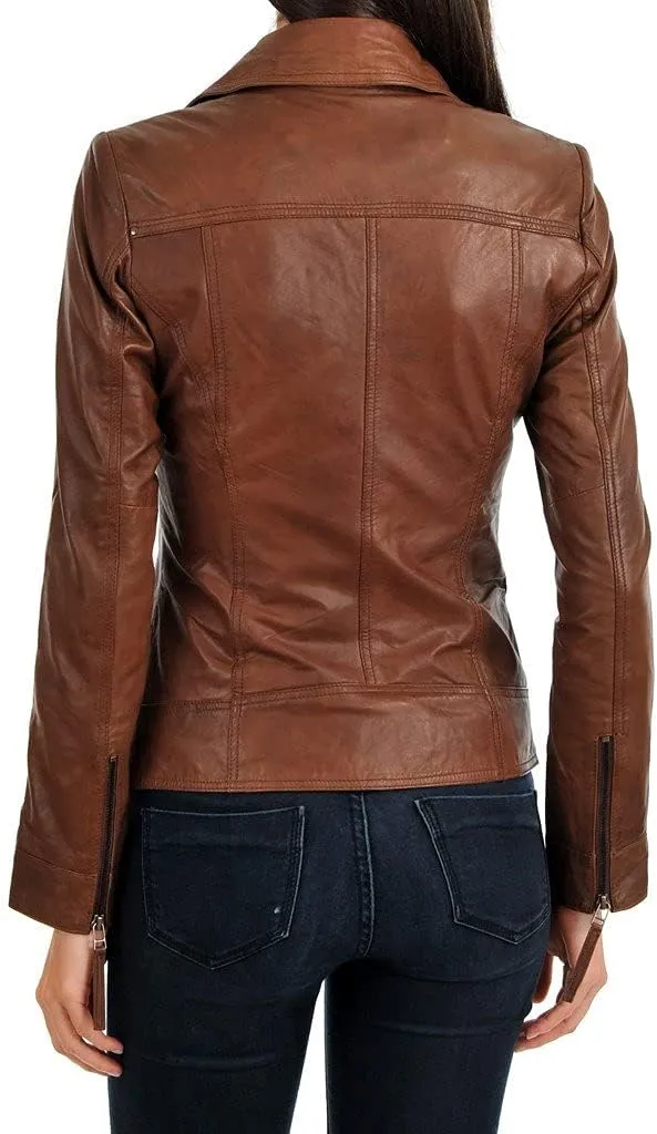 LL Leather Lovers Women's Lambskin Leather Bomber Biker Jacket