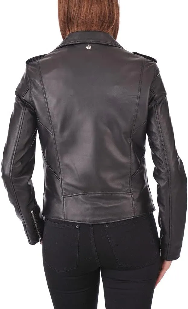 LL Leather Lovers Women's Lambskin Leather Bomber Biker Jacket