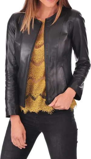 LL LEATHER LOVERS Women's Lambskin Leather Bomber Biker Jacket