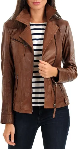 LL Leather Lovers Women's Lambskin Leather Bomber Biker Jacket