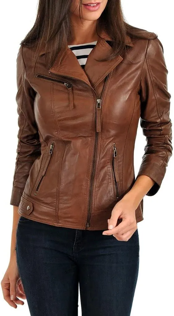 LL Leather Lovers Women's Lambskin Leather Bomber Biker Jacket