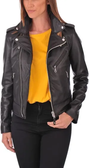 LL Leather Lovers Women's Lambskin Leather Bomber Biker Jacket