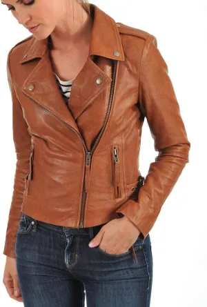LL Leather Lovers Women's Lambskin Leather Bomber Biker Jacket