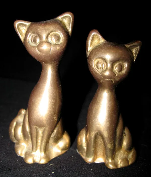 LOT 2-pc Gold Tone Solid Antique BRASS KITTY CAT CATS Metal Figures Figurines