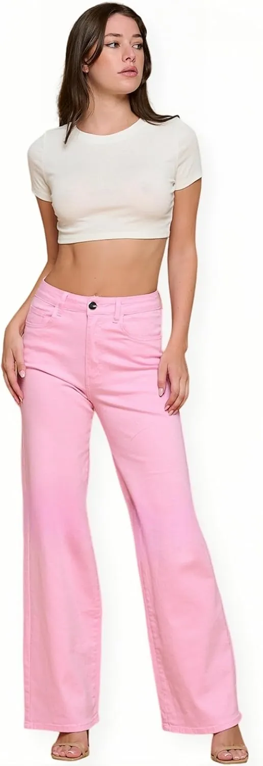 LOVER BRAND FASHION High Waisted-Rise Womens Stretchy Wide Leg Jeans - Curvy Flare Feather Denim Pants