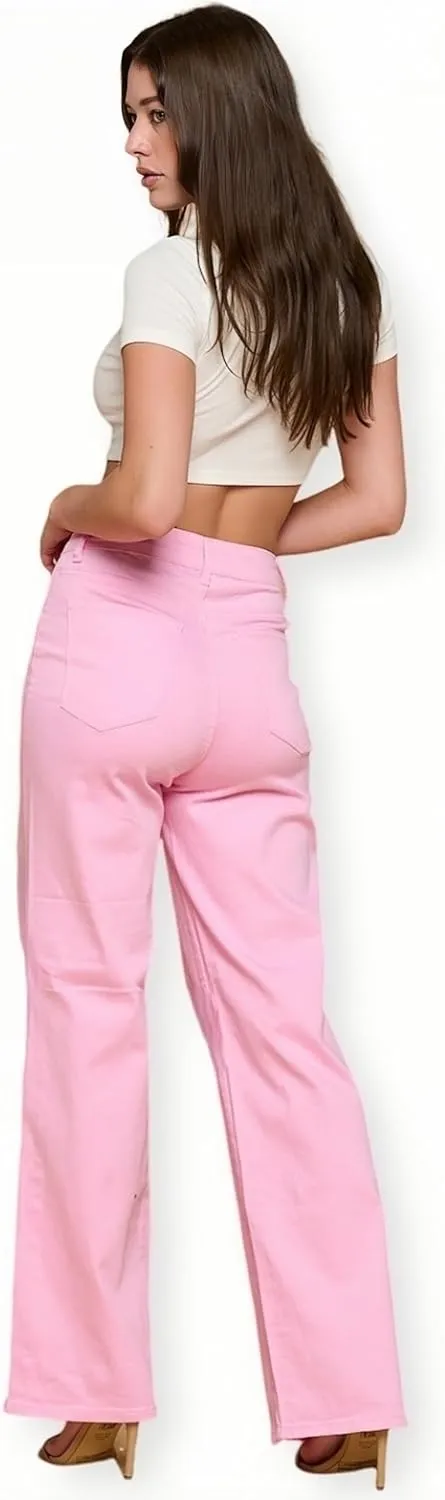 LOVER BRAND FASHION High Waisted-Rise Womens Stretchy Wide Leg Jeans - Curvy Flare Feather Denim Pants