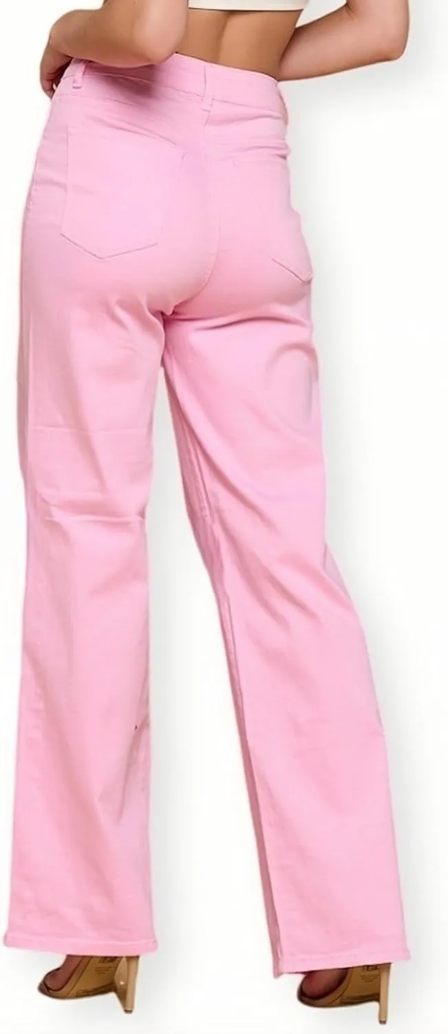 LOVER BRAND FASHION High Waisted-Rise Womens Stretchy Wide Leg Jeans - Curvy Flare Feather Denim Pants