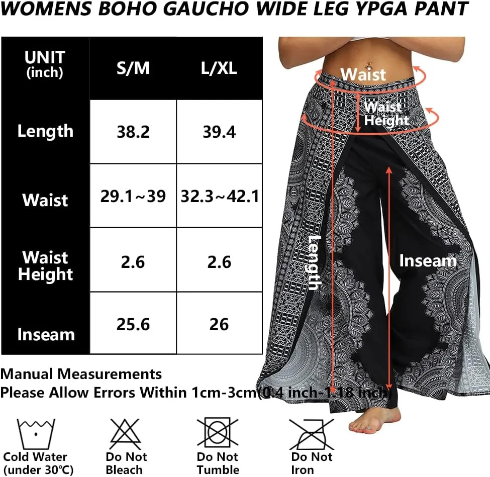 Lu's Chic Women's Boho Pants Wide Leg Gaucho Harem Yoga Flowy Bohemian Indian Side Split Palazzo