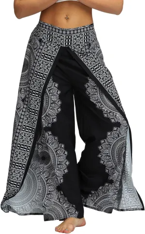 Lu's Chic Women's Boho Pants Wide Leg Gaucho Harem Yoga Flowy Bohemian Indian Side Split Palazzo