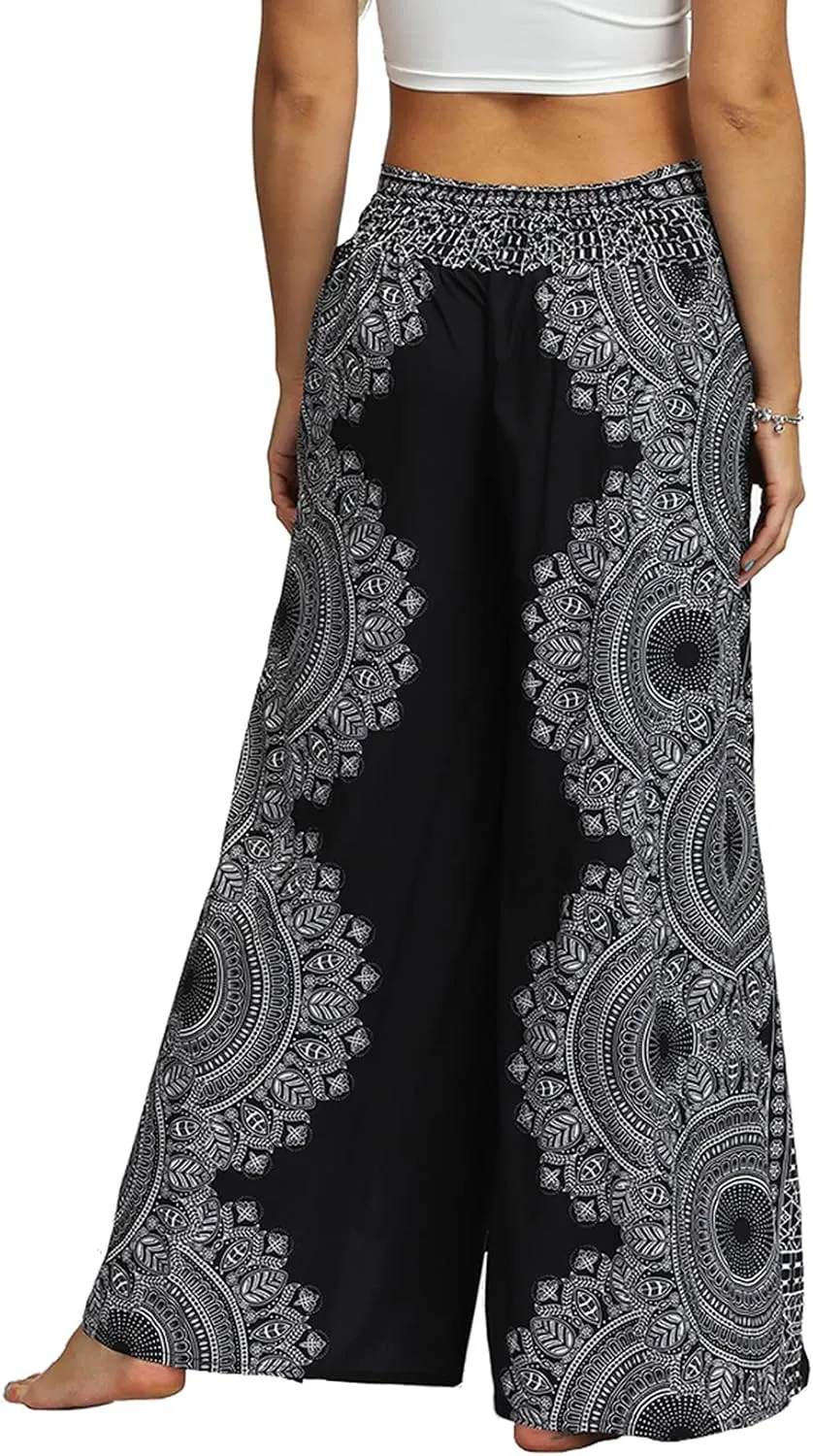 Lu's Chic Women's Boho Pants Wide Leg Gaucho Harem Yoga Flowy Bohemian Indian Side Split Palazzo