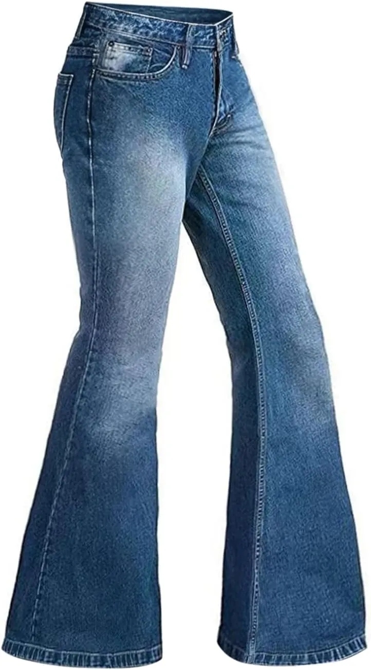 Men's Bell Bottom Jeans 60s 70s Outfits for Men,Mens Flare Jeans Bell Bottoms Pants Blue