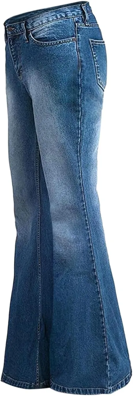 Men's Bell Bottom Jeans 60s 70s Outfits for Men,Mens Flare Jeans Bell Bottoms Pants Blue