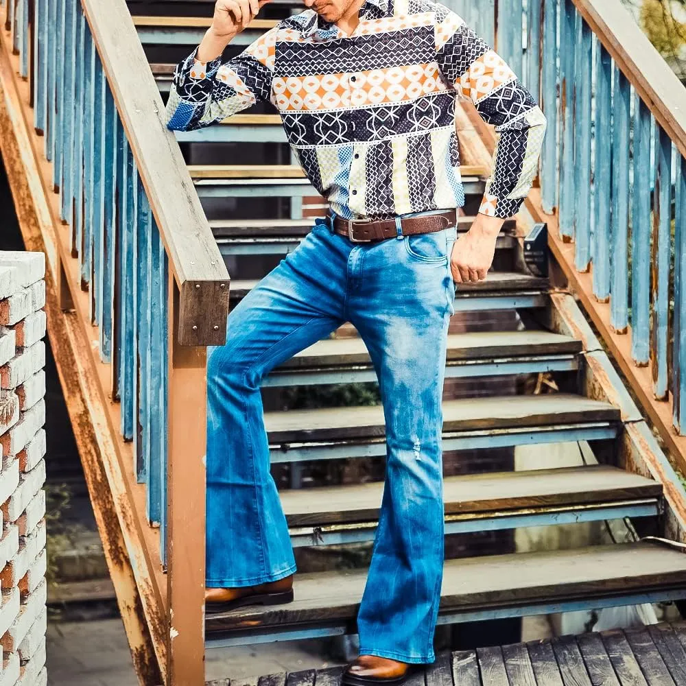 Mens Bell Bottom Jeans 70s Outfits for Men,Mens Bell Bottoms Disco Pants Bell Bottom Pants Jeans for Men