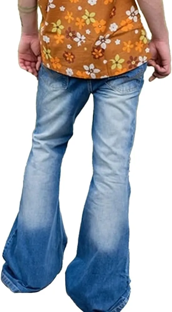 Mens Bell Bottom Jeans 70s Outfits for Men,Mens Bell Bottoms Disco Pants Bell Bottom Pants Jeans for Men