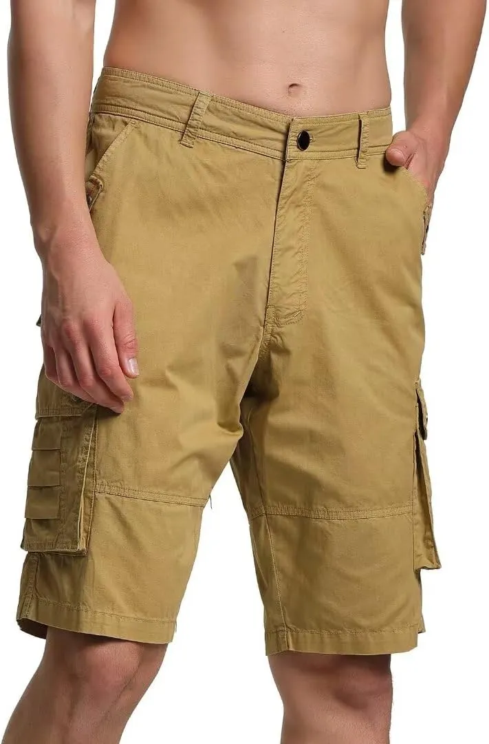 Men's Cargo Shorts Classic Relaxed Fit Twill Short for Work Pants Button Pockets