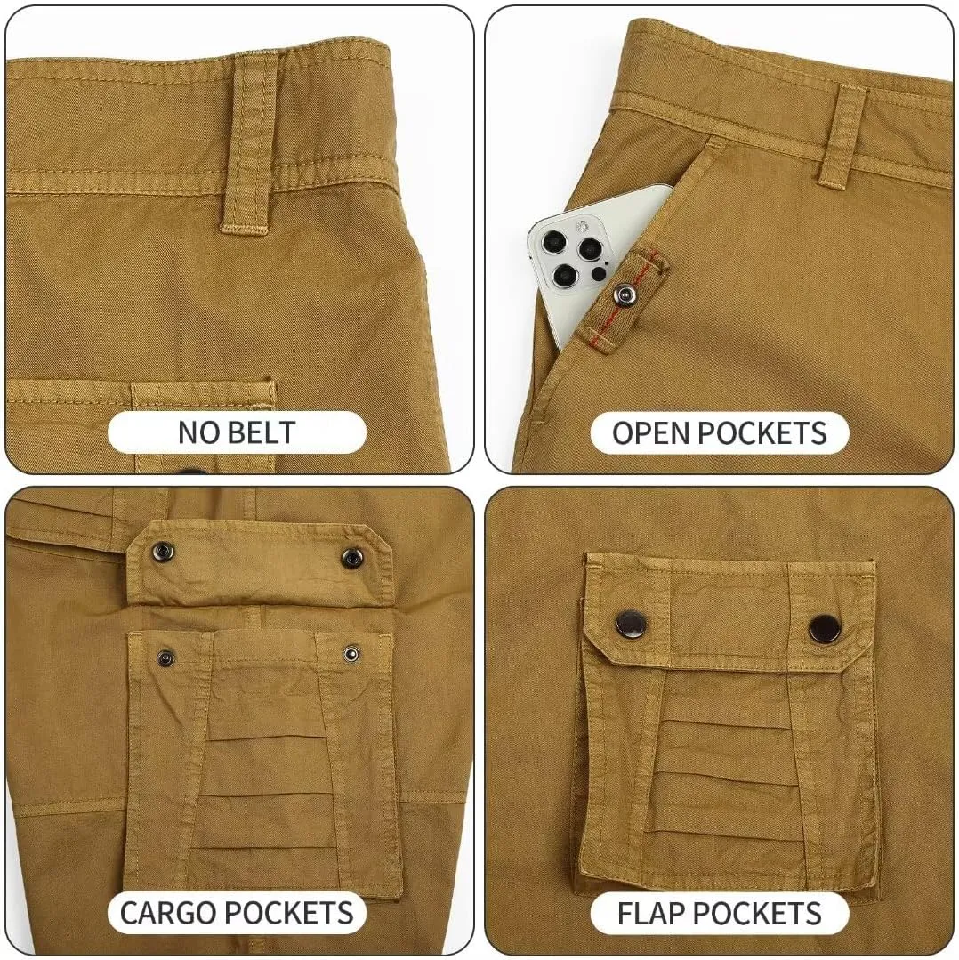 Men's Cargo Shorts Classic Relaxed Fit Twill Short for Work Pants Button Pockets