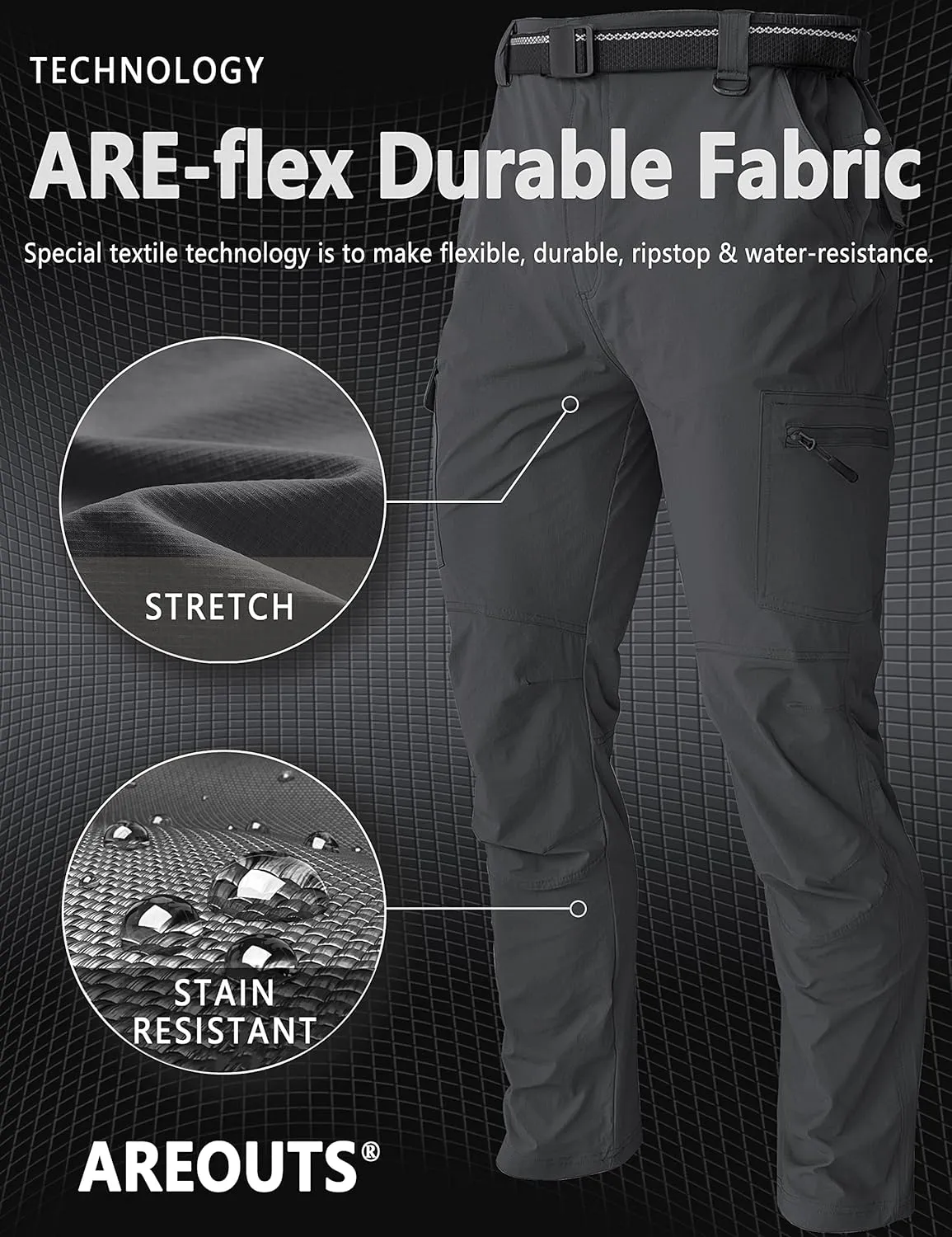 Men's Cargo Work Hiking Pants Lightweight Water Resistant Quick Dry Fishing Travel Camping Outdoor Breathable Multi Pockets