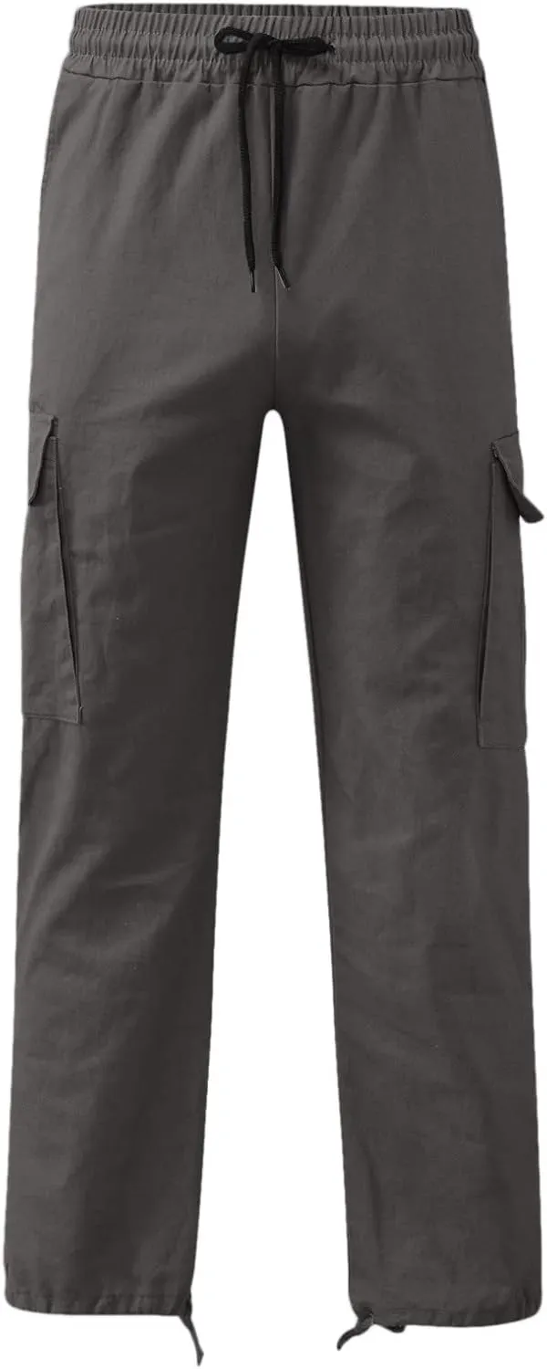Mens Casual Jogger Pants, Relaxed Fit Cargo Pants, Solid Drawstring Sweatpants, Hiking Outdoor Twill Sport Pants