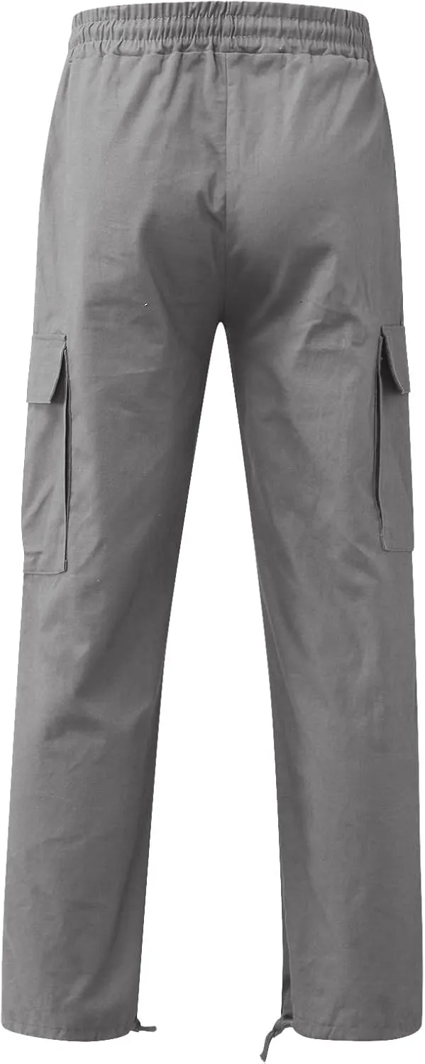 Mens Casual Jogger Pants, Relaxed Fit Cargo Pants, Solid Drawstring Sweatpants, Hiking Outdoor Twill Sport Pants